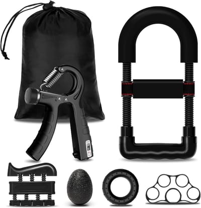 Handtrainer set - Oefenapparaat grip - Kracht opbouwen - Verstelbare weerstand - 5-60 kg - Zwart