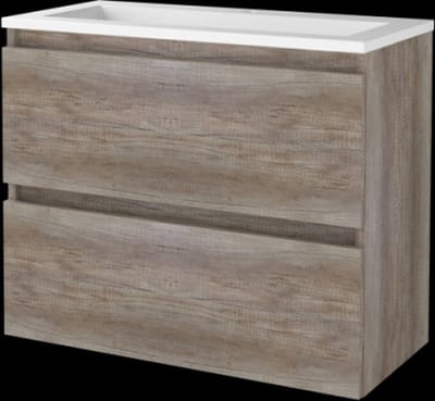 Basic Start 39 badmeubelset met greeploze wastafelonderkast met 2 lades en acryl wastafel met 1 kraangat 80 x 39 cm, scotch oak