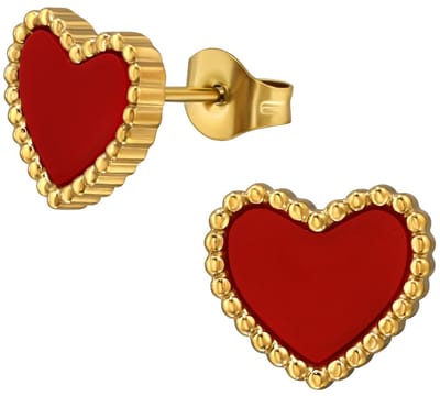 CS Joy - hartje oorbellen - chirurgisch staal - 11 x 10 mm - rood - ip/pvd gold plated