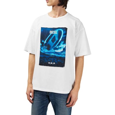 Diesel Heren T-Boxt Graphic Print Relaxed Fit Korte Mouwen T-Shirt (Wit)