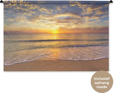 Wandkleed - Wanddoek - Strand - Kleuren - Zon - 120x80 cm - Wandtapijt