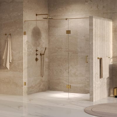 Brauer Void - Nisdeur - 2-Delig - Helder Glas - 190 x 200 cm - Omkeerbaar - met Draaideur 70 cm - Aan Glas - incl. Glascoating - PVD Goud