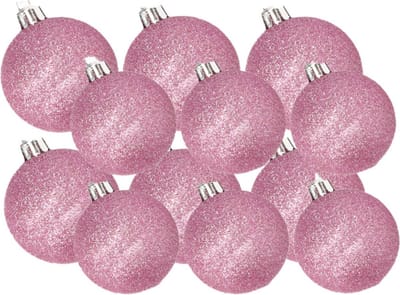 Kerstversiering set glitter kerstballen in het roze 6 en 8 cm pakket - 30x stuks