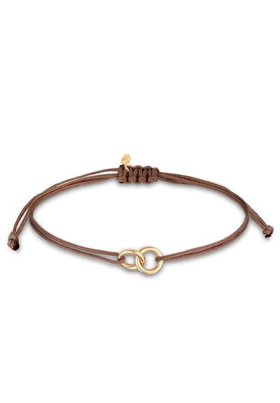 Elli - Armband - Dames cirkel geo minimaal met nylon bruin in 925 sterling zilver verguld - Dames