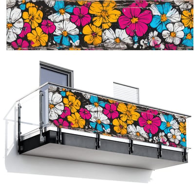Balkonscherm 300x80 cm - Balkonposter Street Art - Bloemen - Mix - Balkon scherm decoratie - Balkonschermen - Balkondoek zonnescherm