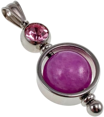 38mm Lange Hanger, Roestvrij staal met Paarse Chalcedoon en Roze Zirkonia, Dames – Uniek Ontwerp - Handgemaakt door esde2