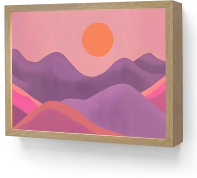 Wandlamp 40x30 cm - Oplaadbaar - Zon - Heuvels - Paars - Abstract - Wandlampen binnen woonkamer - Slaapkamer lamp - Decoratieve nachtlamp - Vloerlamp draadloos