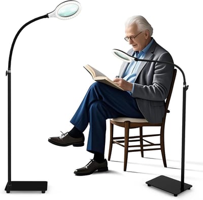 Vergrootglas met Verlichting en Statief, Flexibele Gooseneck Vergrootglas met Dimbare LED Verlichting voor Senioren, Lezen, Handwerken en Nauwkeurig Werk
