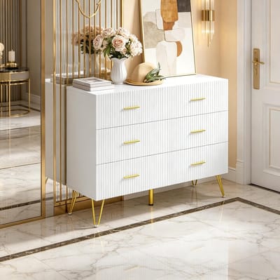 FloraGrace Dressoir - Opbergkast Met 6 Laden - Veelzijdig Voor Woonkamer Slaapkamer En Hal - Spaanplaat En Metaal - 100x40x75 Cm - Wit Goud