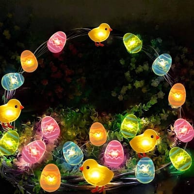Lichtsnoer voor Pasen, 3 m, 30 leds, met kuikens en paaseieren, werkt op batterijen, paasdecoratie