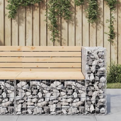 Schanskorfbank Tuinbank - Buitenbank Steenkorf - Zitplek Creëren - Massief Grenenhout Sokkel - 92x71x655 cm - Natuurlijk Hout