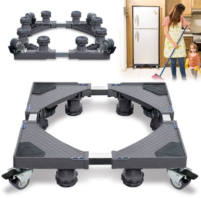 Froadp Onderstel, sokkel met 4 wielen, verstelbare wasmachinesokkel voor koelkast, droger, vriezer, 300 kg (breedte 44-75 cm, hoogte 11-13 cm), grijs