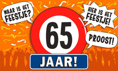 Q2P – 65 Jaar Gevelvlag – 150×90 cm XXL – Verjaardag Versiering - Vlaggenlijn – Binnen & Buiten - Vlag