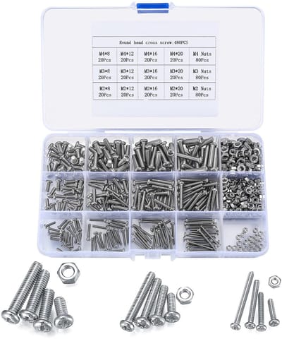 480-delige schroeven en moeren set, M2/M3/M4 roestvrij stalen bolkopschroeven, lenskopschroeven inbusschroeven, kruiskopschroeven assortiment kit