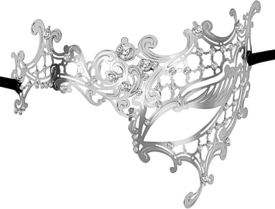 Kristallen Masker - Venetiaans Masker - Feestelijke Gelegenheden - Uniek Eenoog Design - 16 cm Lengte - Zilver