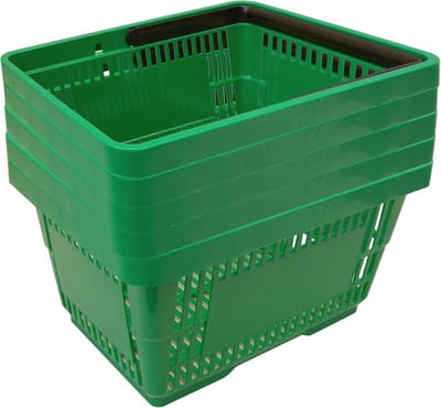 Kunststof winkelmandjes 20 liter stapelbaar groen - 5 stuks met handvatten