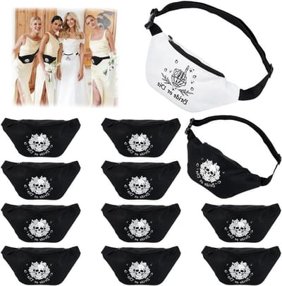 12 Stuks Verstelbare Fanny Packs voor Vrijgezellenfeest - Grappige Party Geschenken met Gotisch Skelet en Bloem Design