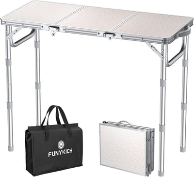 SnelShoppen - Inklapbare Campingtafel met 3 Hoogtes (26/48/70 cm) - Draagbare Aluminium Grilltafel - Multifunctionele Tafel voor Picknick, Camping, Tu