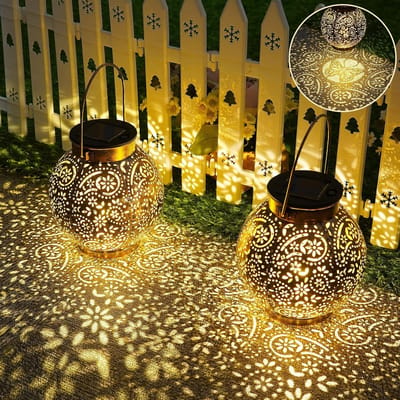 Solar Lantaarn Buiten - Tuinlamp LED - Balkon Decoratie - Klassiek Patroon - 2 Stuks - Zwart