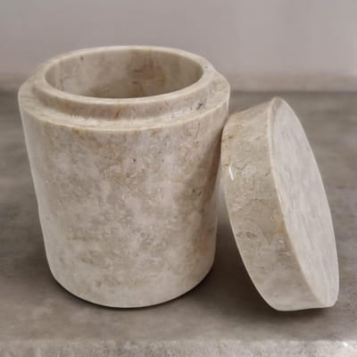 Marmeren Doos - Sieradenschaal Kruidenpotje - Kleine Spullen Opbergen - Unieke Natuurlijke Nerves - 115 x 9 cm - Beige