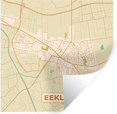 Muurstickers - Sticker Folie - Stadskaart - Vintage - België - Plattegrond - Kaart - Eeklo - 100x100 cm - Plakfolie - Muurstickers Kinderkamer - Zelfklevend Behang XXL - Zelfklevend behangpapier - Stickerfolie