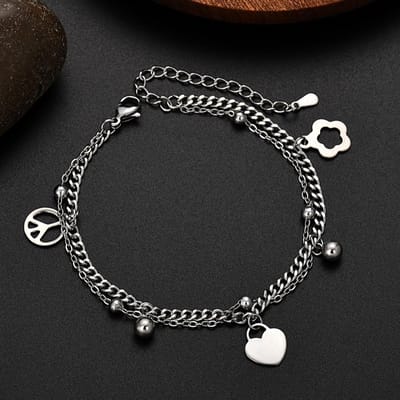JewelryTop Schattige 18K Gouden S Sterling Bedels Hart Armbanden voor Dame Vrouwen Bruiloft Meisje Cadeaus 18+5cm origineel black