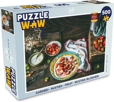 Puzzel Aardbei - Rustiek - Fruit - Rustiek Bloemen - Legpuzzel - Puzzel 500 stukjes
