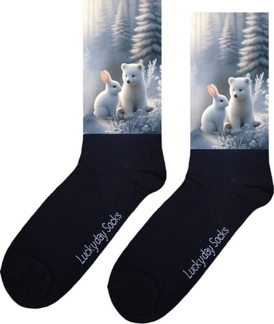 Winterdieren - Opkikkertje - Grappige sokken - Valentijn cadeau - Verjaardag cadeau - Kerst cadeau - Grappige sokken - Leuke sokken - IJsbeer - Vrolijke sokken - Konijn - Kerst sokken - Vaderdag - Moederdag - Socks maken Happy - 37-44