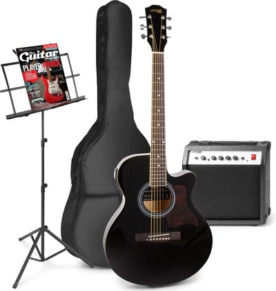 Elektrisch akoestische gitaar - MAX ShowKit gitaarset 4/4 - Met 40W gitaar versterker, muziekstandaard, gitaar stemapparaat, gitaartas en plectrum - Zwart