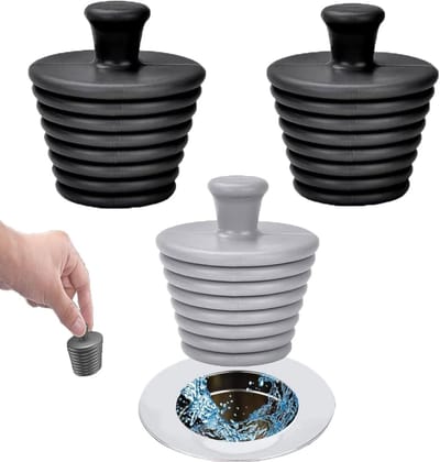 Set van 3 Universele Silicone Afvoerstoppen voor Keuken en Badkamer, Zwart en Grijs, Waterdicht en Duurzaam