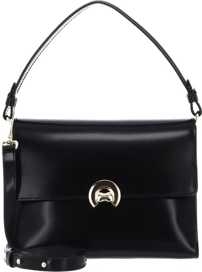 COCCINELLE Leren Handtas Schoudertas Binxie Handbag Shiny Calf Leather Noir Zwart
