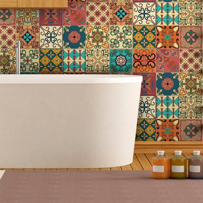 Zelfklevende tegelmuurstickers voor keuken en badkamer - 16 tegelstickers, Azulejos-stijl, artistieke ornamenten, design - 16 stickers, 10x10 cm