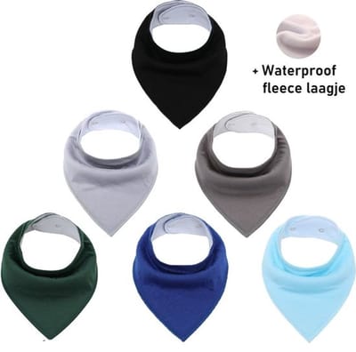 6 Stuks Bandana Slabbetjes met Fleece laag - Baby Blauw Groen Grijs