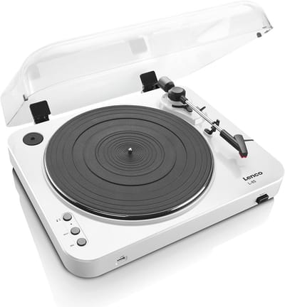 Draaitafel met Riemaandrijving - Semi-Automatisch, Wit - 33/45 RPM, MP3 Compatible