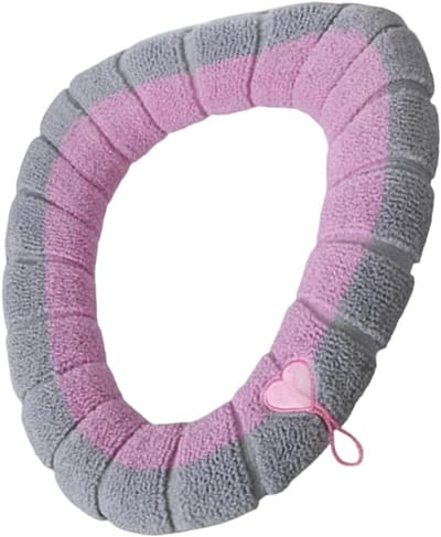 Set van 2 Zachte WC-brilhoezen in Grijs-Roze met Hartmotief – Comfortabele, Warmtegevende Toiletbrilbeschermers met Trekker, voor Universeel Gebruik in de Badkamer