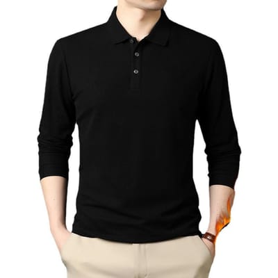 Heren Velvet Poloshirt Winter Nieuw Effen Kleur Revers Lange Mouw Heren T-shirt Basis XXXL black