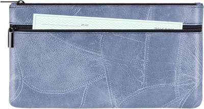 Zipper Money Bag van PU Leer met Textuur, 280mm x 155mm, Dubbele Vakjes voor Geld, Paspoort en Cosmetica, Lichtblauw Coin Pouch voor Veilig Opbergen van Munten en Biljetten