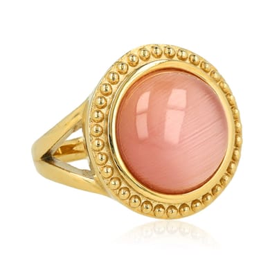 My Bendel - Vintage Ring met Ronde Edelsteen • Pink Moonstone - met Luxe Cadeauverpakking | Sieraden Voor Dames | Maat 16.00 Mm / Maat 50