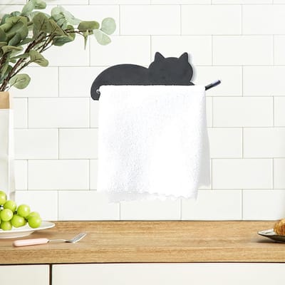 Keukenrolhouder - Papierrol rek - Keuken organiseren - Kattendesign - 22 x 12 cm - Zwart
