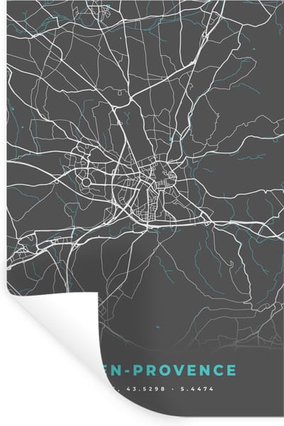 Muurstickers - Sticker Folie - Frankrijk - Aix-en-Provence - Kaart - Stadskaart - Plattegrond - 20x30 cm - Plakfolie - Muurstickers Kinderkamer - Zelfklevend Behang - Zelfklevend behangpapier - Stickerfolie