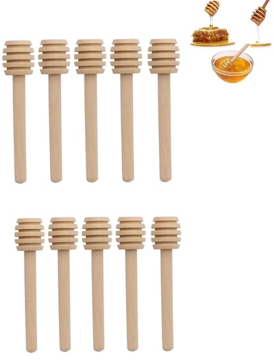 10-stuks Honingschepje - Houten honingschepje - Honingroerstokje - Jamdispenser - 10x1,9 cm - Doseert honing gelijkmatig - Gemakkelijk schoon te maken - Geschikt voor het scheppen en roeren van honing en broodbeleg - Houtkleur