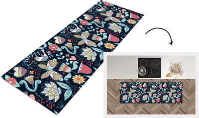 Keukenloper - Loper keuken - Vlinder - Vogel - Bloem - Patroon - 150x50 cm - Keukenloper vinyl