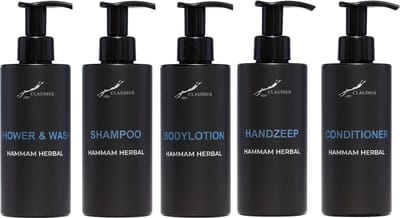 Compleet pakket Hammam Herbal - Shower & Wash + Shampoo + Bodylotion + Handzeep + Conditioner - 300 ml per fles - complete set van 5 stuks - bodycare - luxe fles - Cadeau