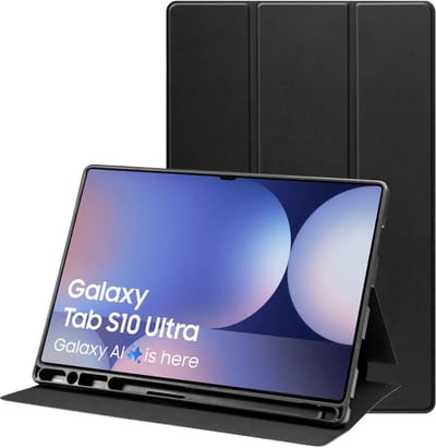 Tablet Hoes Geschikt voor Samsung Galaxy Tab S10 Ultra / S9 Ultra | Luxe Tri-Fold Book Case | Kunst Leren Bescherm Hoes | Standaard Functie | Zwart