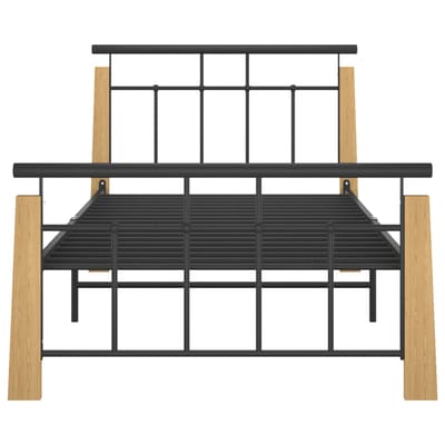 vidaXL - Bedframe - metaal - en - massief - eikenhout - 90x200 - cm