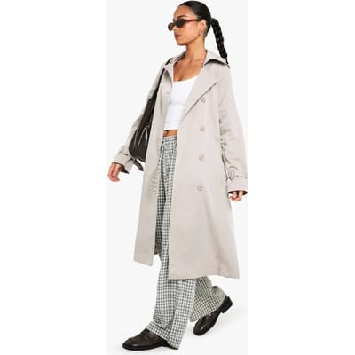 boohoo Dames Dubbelrijige trenchcoat met ceintuur | Oester | Maat: 36