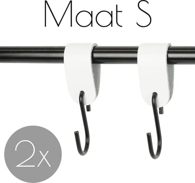 2x Leren S-haak hangers - Handles and more® | WIT - maat S (Leren S-haken - S haken - handdoekkaakje - kapstokhaak - ophanghaken)