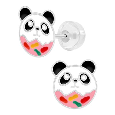 WeLoveSilver Premium - Zilveren kinderoorbellen - Panda donut - 925 zilver