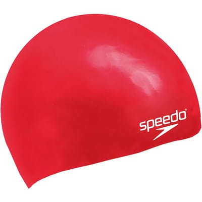 Speedo Plain Moulded Silicone Junior Badmuts Kinderen - Zwemmuts Kind - 100% Silicone - Beschermt tegen Chloor - Ergonomisch 3D Design - Trekt niet aan het Haar - Rood - One size