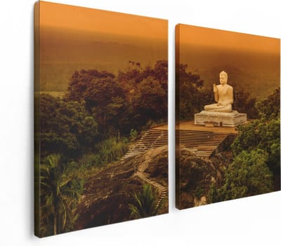 Artaza Canvas Schilderij Tweeluik Boeddha Beeld Bij Een Tempel In Het Bos - 120x80 - Foto Op Canvas - Canvas Print